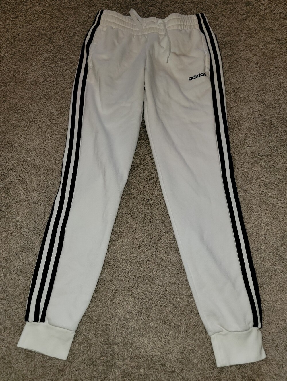 Adidas White Joggers with Black Triple Stripes Size Small